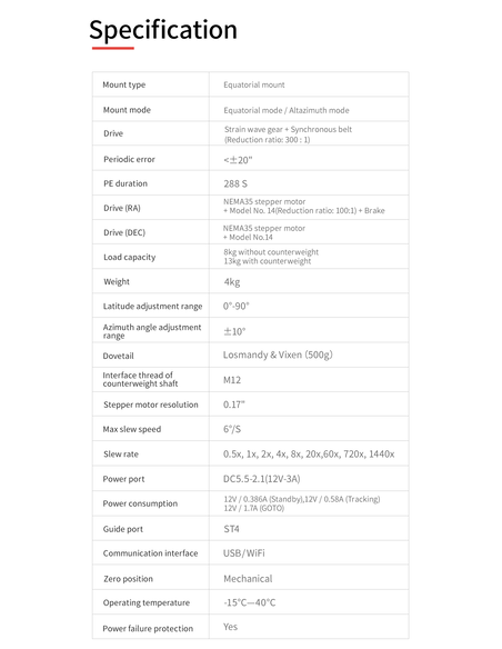 ZWO AM3 Harmonic Drive Equatorial Mount Head with ZWO TC40 Carbon Fiber Tripod - 8