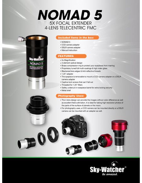 Robtics Sky-Watcher Nomad-5 - Premium 5x Focal Extender, 4-Lens Telecentric Barlow