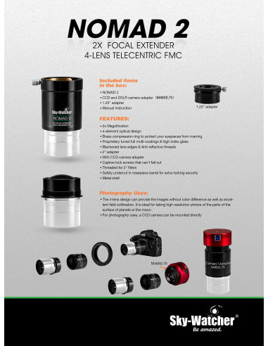 Robtics Sky-Watcher Nomad-2 - Premium 2x Focal Extender, 4-Lens Telecentric Barlow