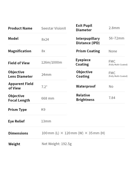 Robtics Seestar VisionX 8x24 Binoculars